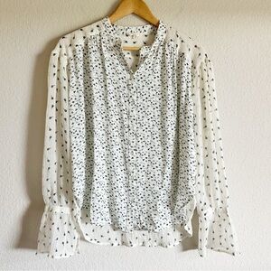 Lucky Brand Mix Floral Print Semi Sheer Long Sleeve Blouse Size S.